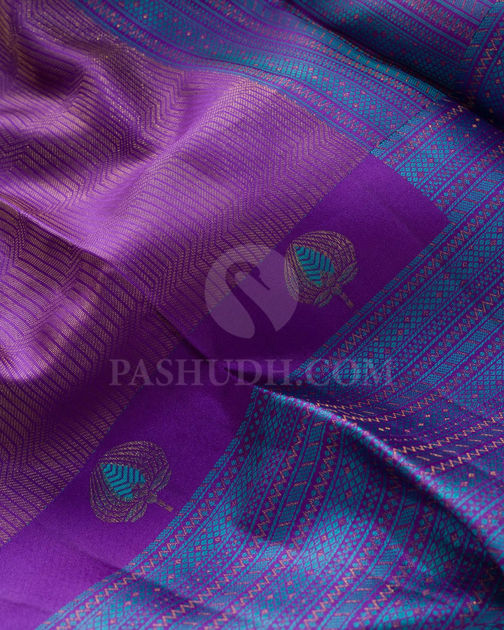 Purpureus Purple With Sky Blue Kanjivaram Silk Saree-D631(H)