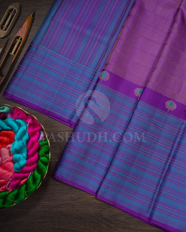 Purpureus Purple With Sky Blue Kanjivaram Silk Saree-D631(H)