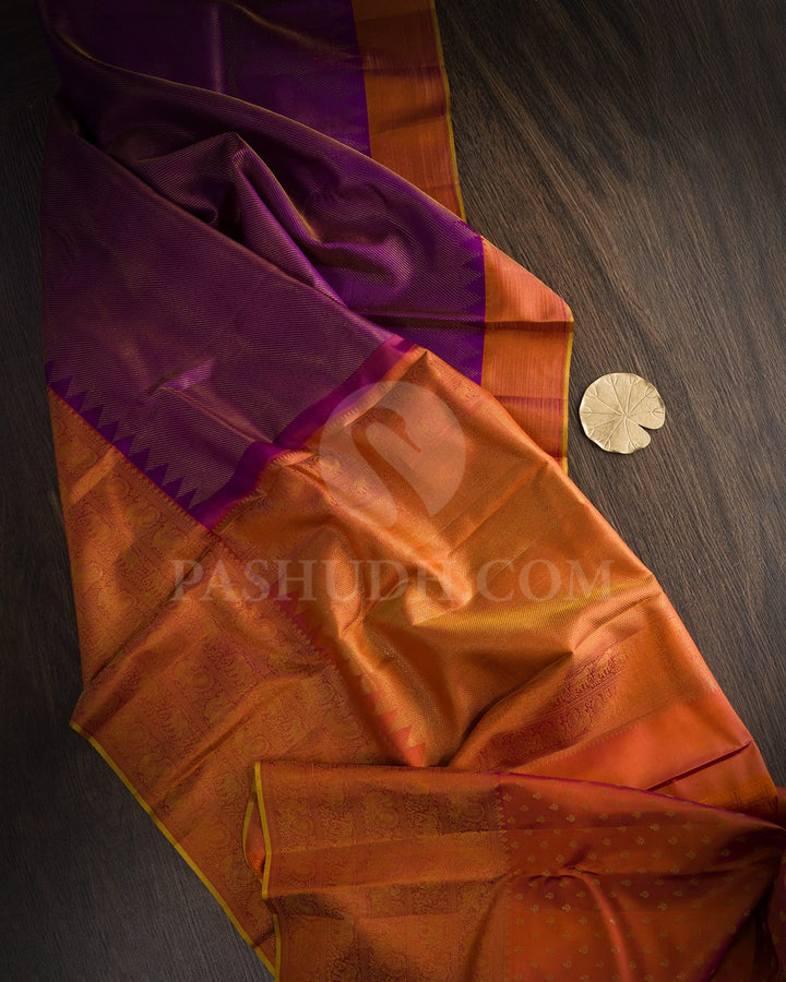 Palatinate Purple With Dual Shaded Apricot Kanjivaram Silk Saree-DJ434(D)