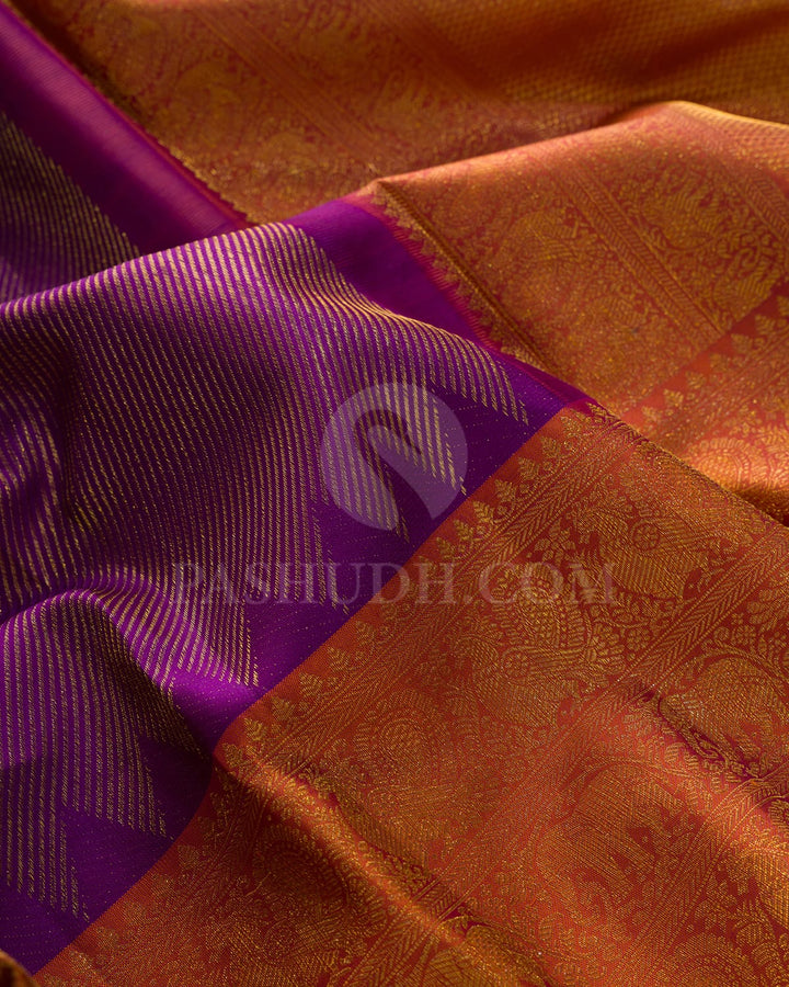 Palatinate Purple With Dual Shaded Apricot Kanjivaram Silk Saree-DJ434(D)