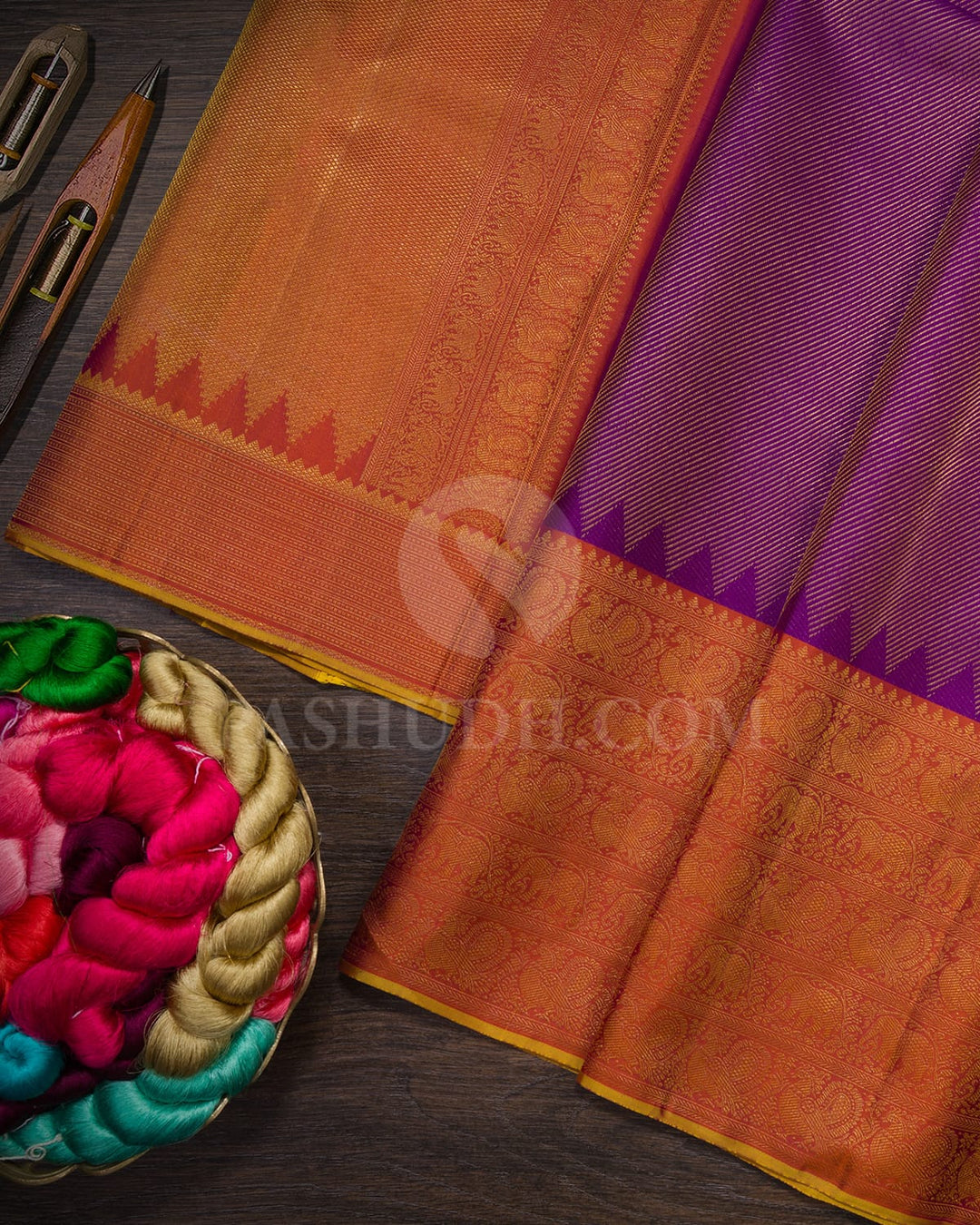 Palatinate Purple With Dual Shaded Apricot Kanjivaram Silk Saree-DJ434(D)