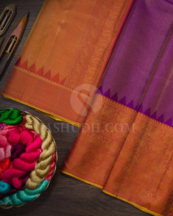 Palatinate Purple With Dual Shaded Apricot Kanjivaram Silk Saree-DJ434(D)