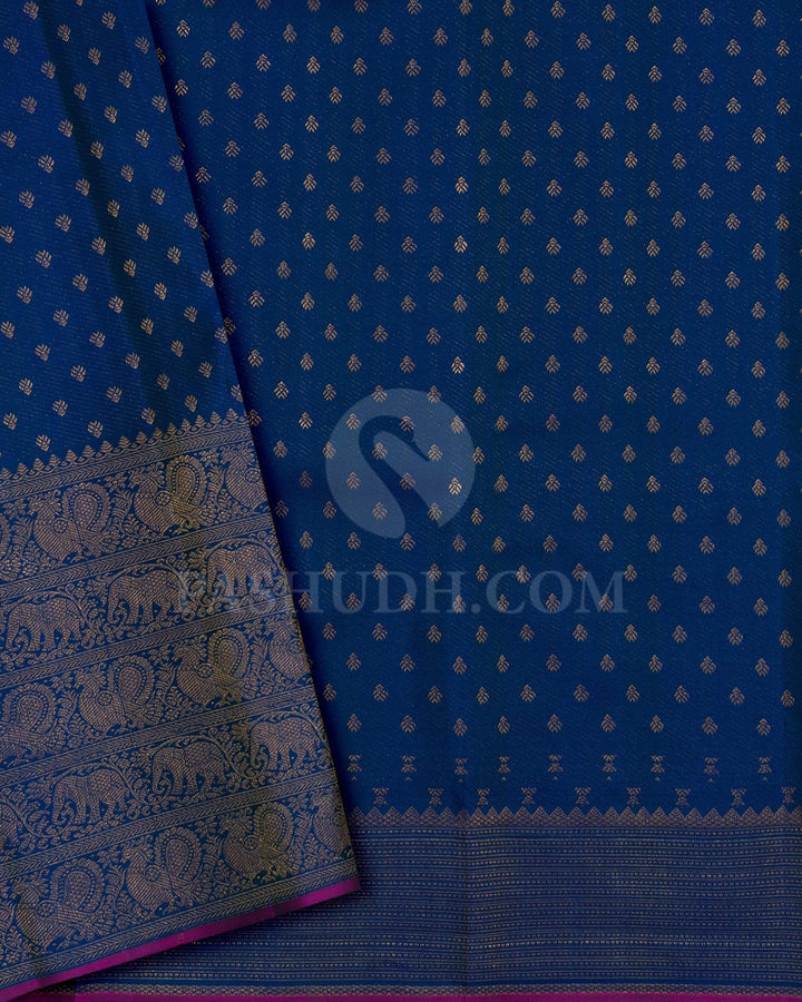 Shamrock Green With Dual Shaded Peacock Blue Kanjivaram Silk Saree-DJ434(E)