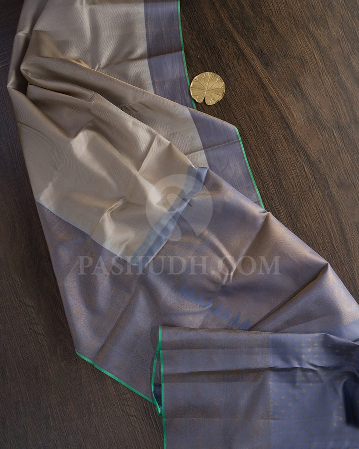 Cloud Grey With Cool Grey Kanjivaram Silk Saree-DJ434(C)