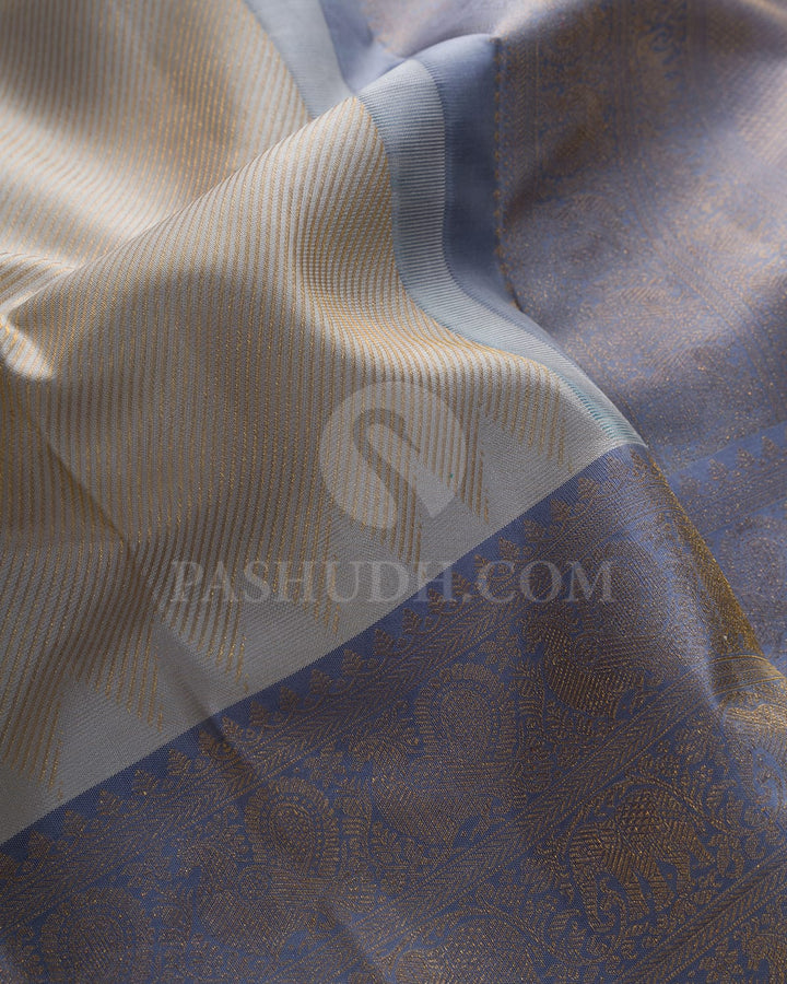 Cloud Grey With Cool Grey Kanjivaram Silk Saree-DJ434(C)