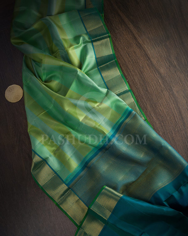Shades Of Green With Teal Blue Kanjivaram Silk Saree-DJ442(E)