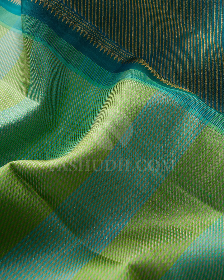 Shades Of Green With Teal Blue Kanjivaram Silk Saree-DJ442(E)