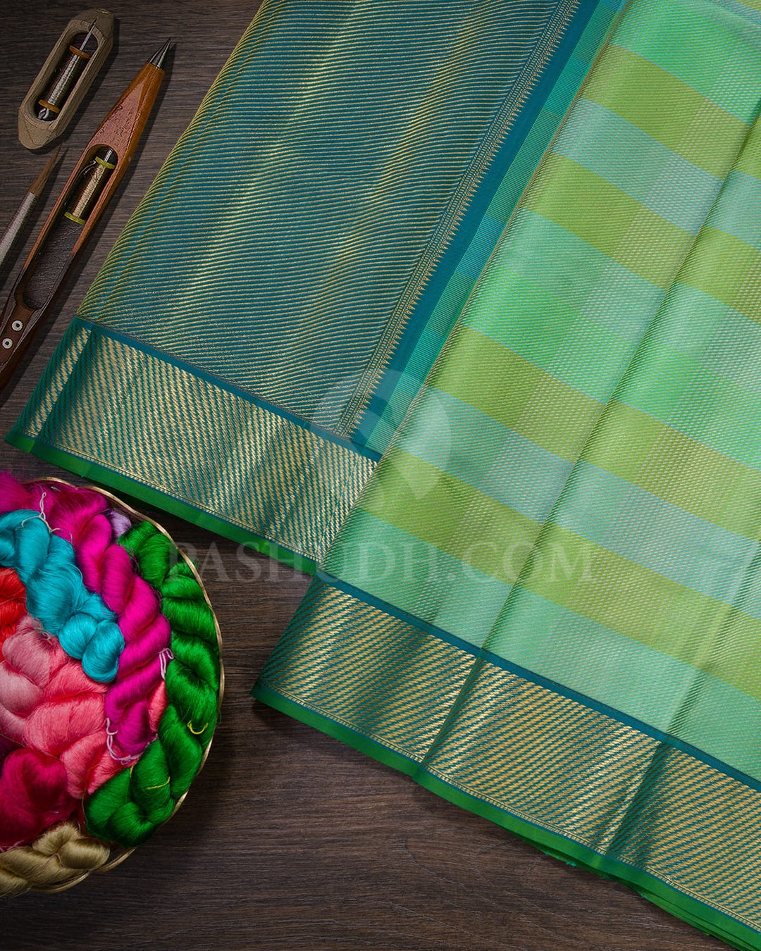 Shades Of Green With Teal Blue Kanjivaram Silk Saree-DJ442(E)