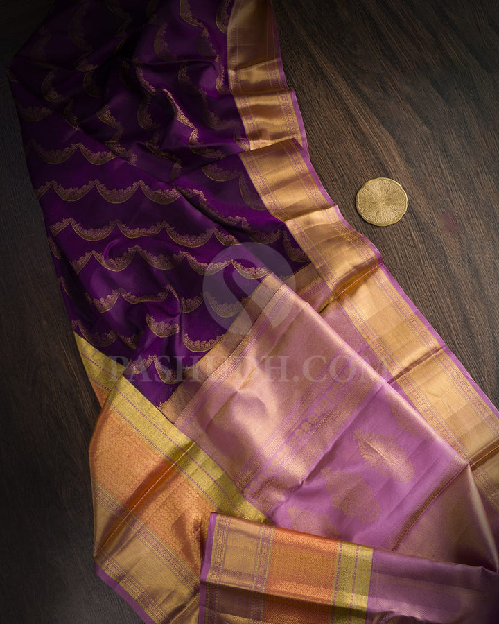 Indigo Purple With Lilac Kanjivaram Silk Saree-D660(E)
