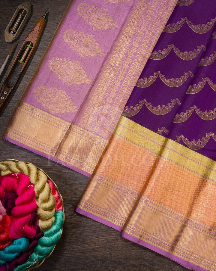 Indigo Purple With Lilac Kanjivaram Silk Saree-D660(E)