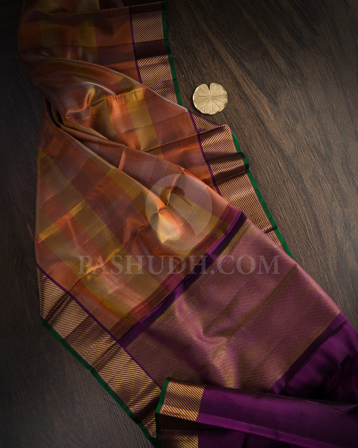 Shades Of Bronze With Irish Purple Kanjivaram Silk Saree-DJ442(D)