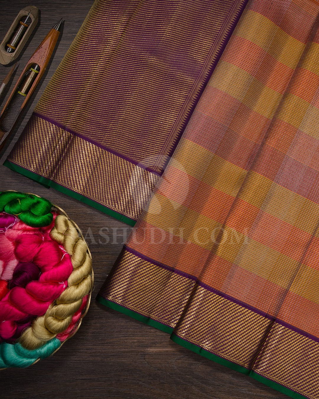 Shades Of Bronze With Irish Purple Kanjivaram Silk Saree-DJ442(D)