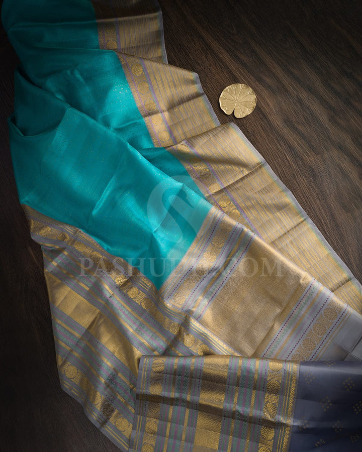 Sky Blue With Steel Grey Kanjivaram Silk Saree-D689(A)
