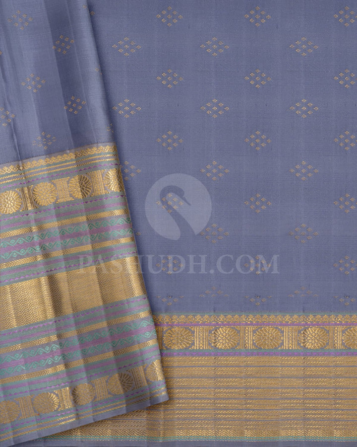 Sky Blue With Steel Grey Kanjivaram Silk Saree-D689(A)