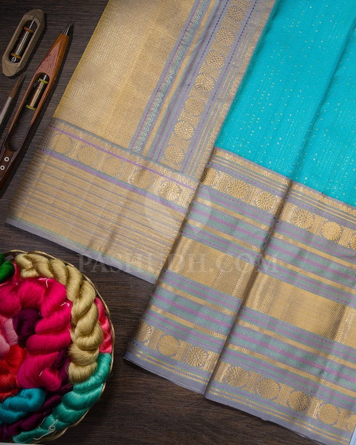 Sky Blue With Steel Grey Kanjivaram Silk Saree-D689(A)