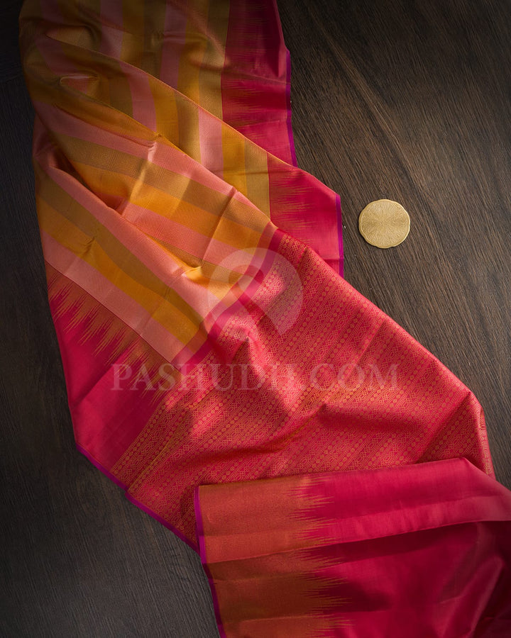 Shades Of Pink,Yellow And Honey Kanjivaram Silk Saree-DJ436(E)