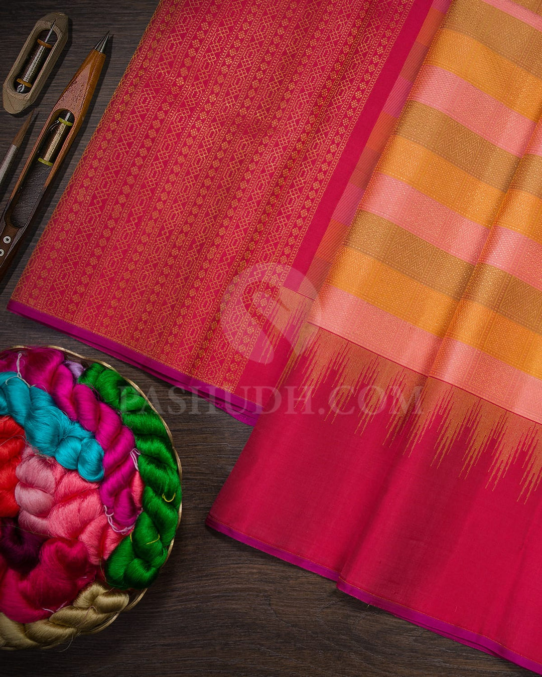 Shades Of Pink,Yellow And Honey Kanjivaram Silk Saree-DJ436(E)