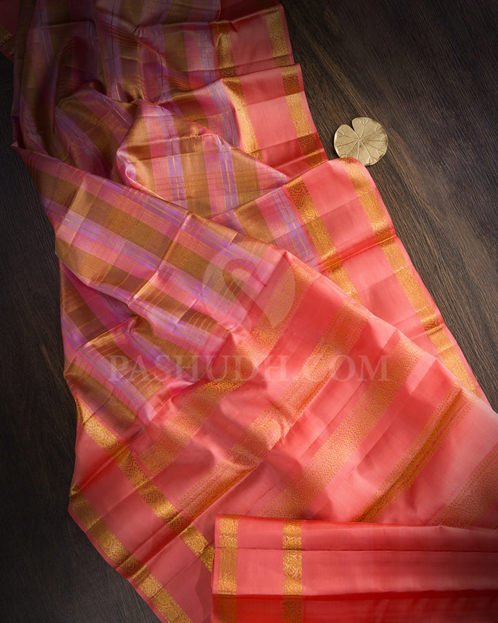 Lilac,Pink And Dusty Pink With Coral Pink Kanjivaram Silk Saree-DJ382(G)