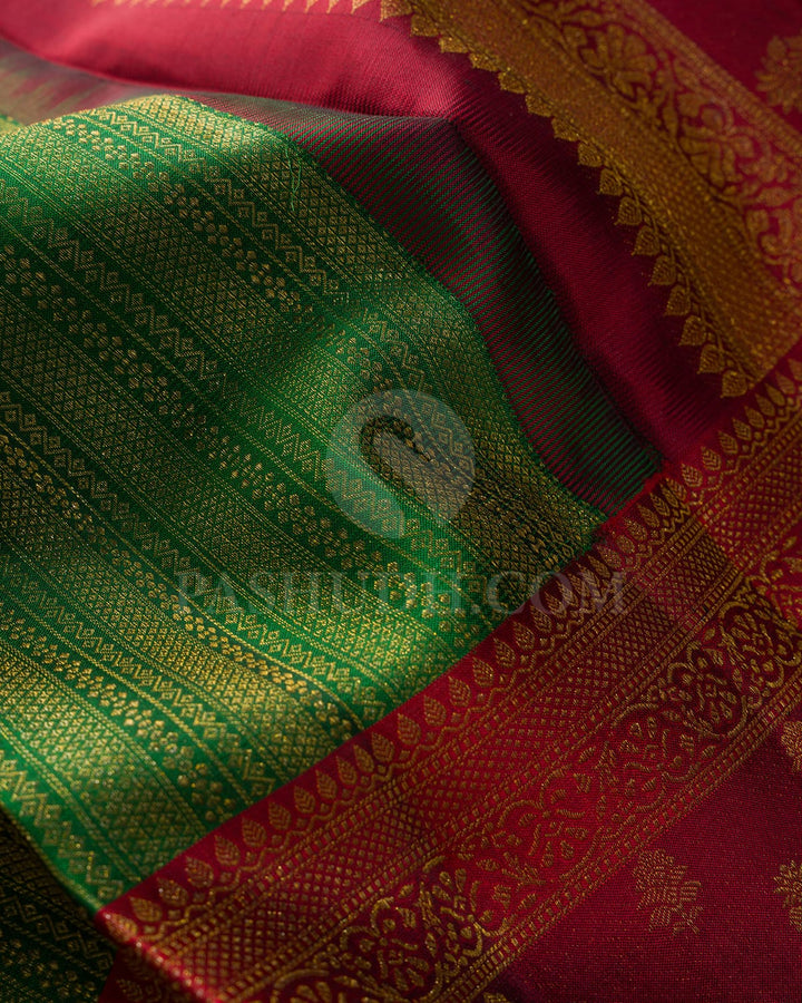 Bottle Green With Maroon Kanjivaram Silk Saree-DJ443(C)