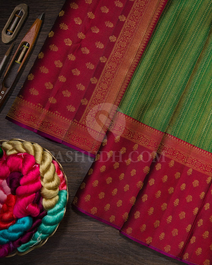 Bottle Green With Maroon Kanjivaram Silk Saree-DJ443(C)