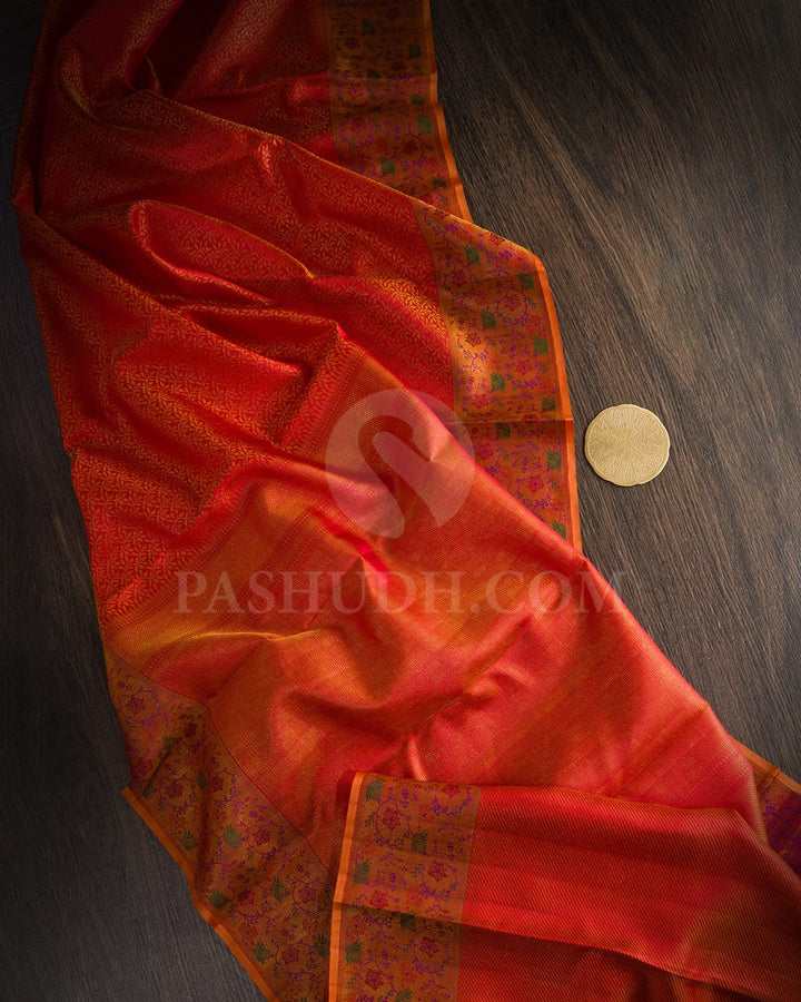 Sunset Orange Kanjivaram Silk Saree-D688(A)