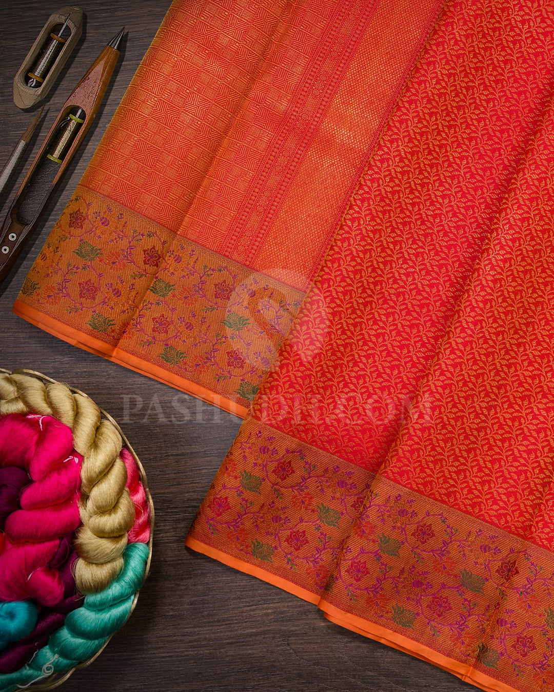 Sunset Orange Kanjivaram Silk Saree-D688(A)