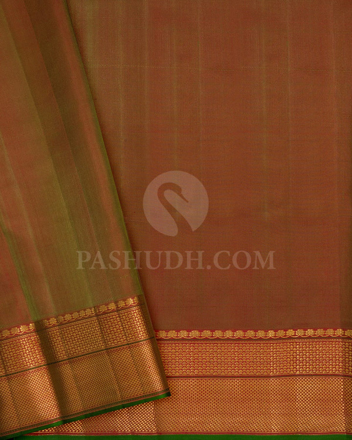 Dual Shaded Ivory With Olive Green Kanjivaram Silk Saree-D584(B)