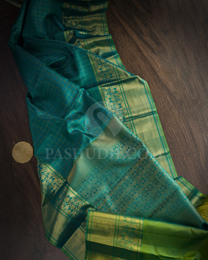 Dual Shaded Persian Green Kanjivaram Silk Saree-D664(B)