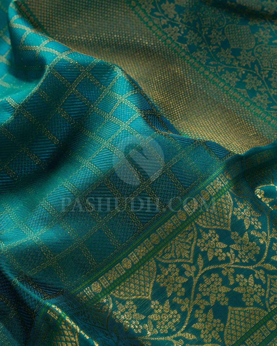 Dual Shaded Persian Green Kanjivaram Silk Saree-D664(B)