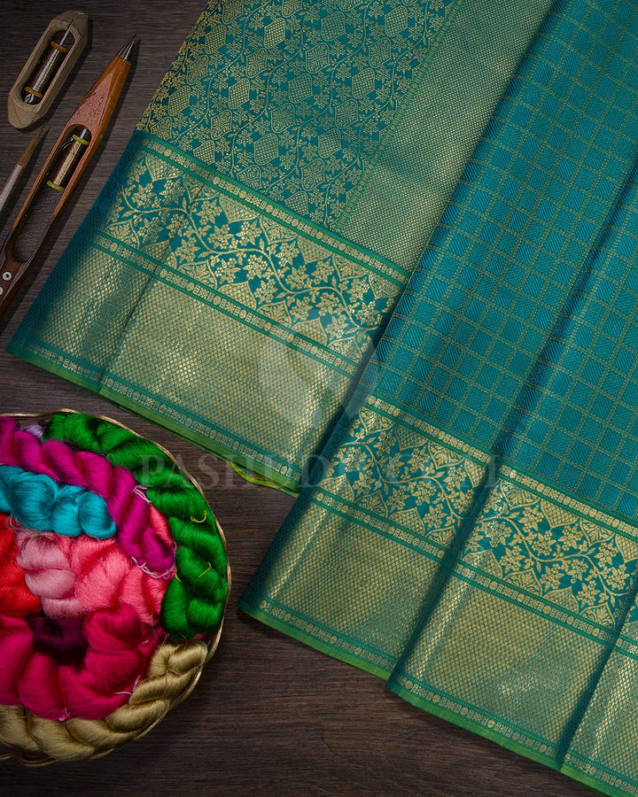 Dual Shaded Persian Green Kanjivaram Silk Saree-D664(B)