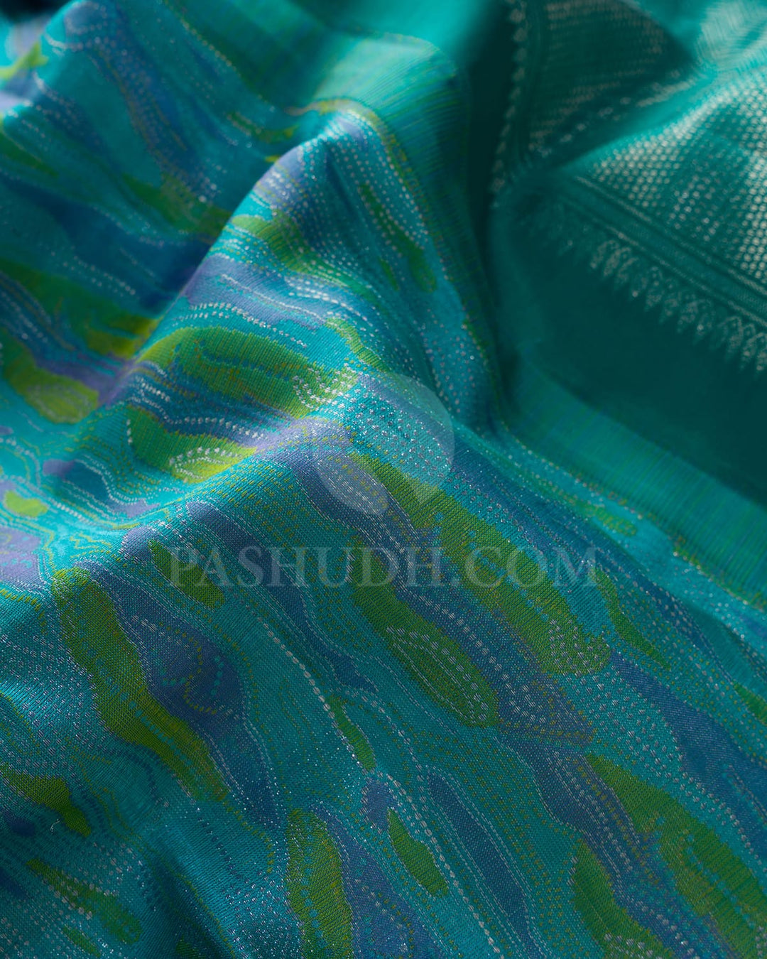 Sky Blue, Pistachio Green And Lavender With Pine Green Kanjivaram Silk Saree-DJ438(B)