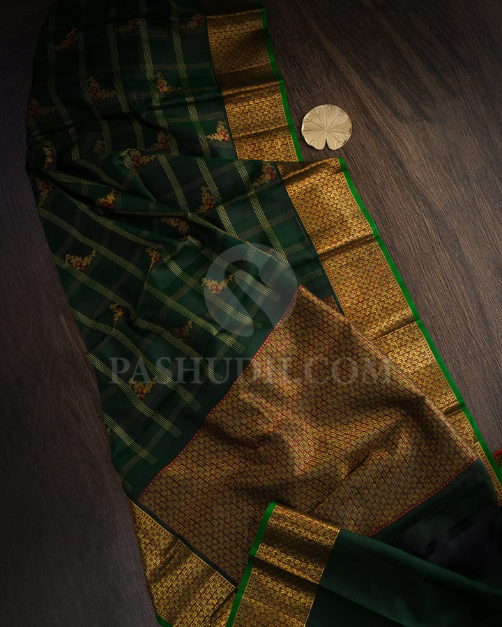 British Racing Green With Mint Green Kanjivaram Silk Saree-DJ446(B)