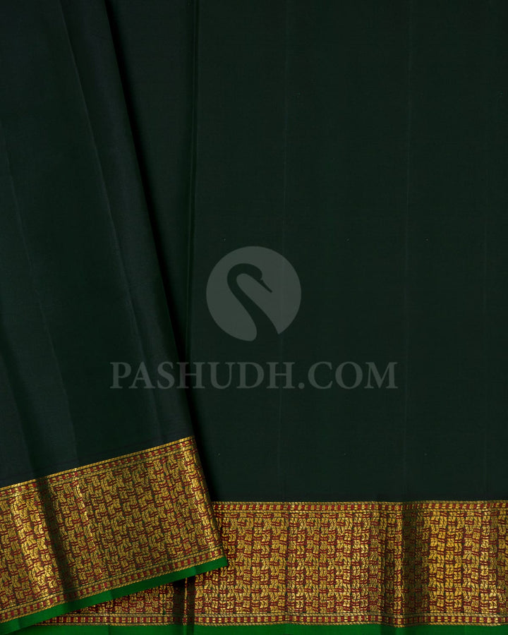 British Racing Green With Mint Green Kanjivaram Silk Saree-DJ446(B)
