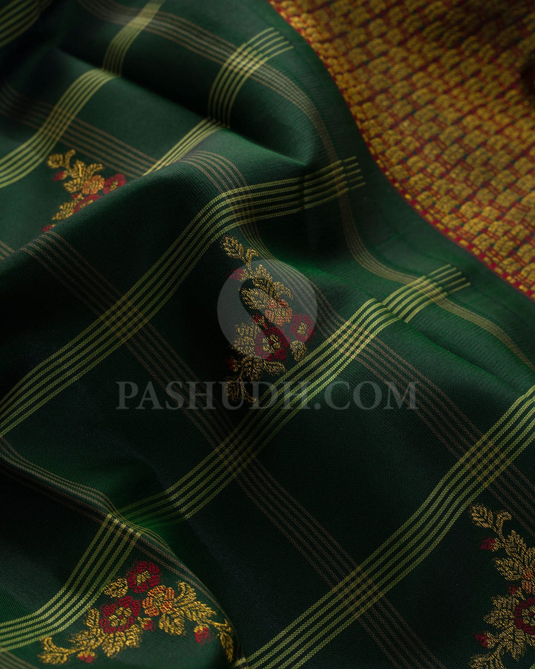 British Racing Green With Mint Green Kanjivaram Silk Saree-DJ446(B)