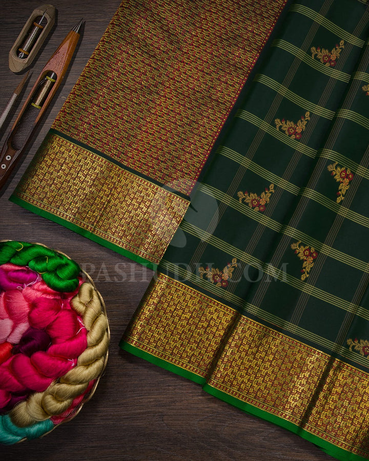 British Racing Green With Mint Green Kanjivaram Silk Saree-DJ446(B)