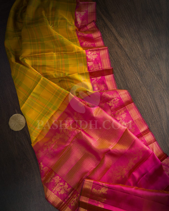 Sunflower Yellow With Rani Pink Kanjivaram Silk Saree-DJ449(B)