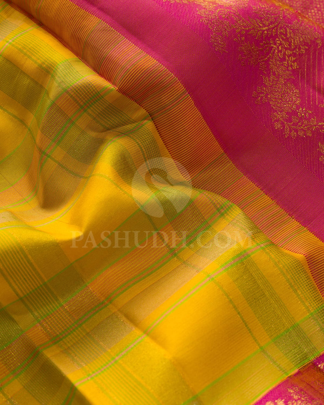 Sunflower Yellow With Rani Pink Kanjivaram Silk Saree-DJ449(B)