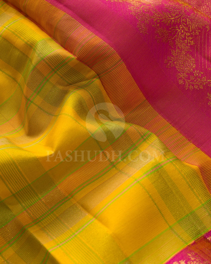 Sunflower Yellow With Rani Pink Kanjivaram Silk Saree-DJ449(B)