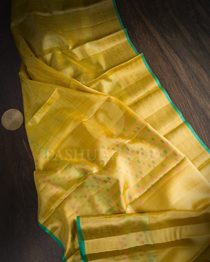 Flaxen Yellow Kanjivaram Silk Saree-DJ454(A)