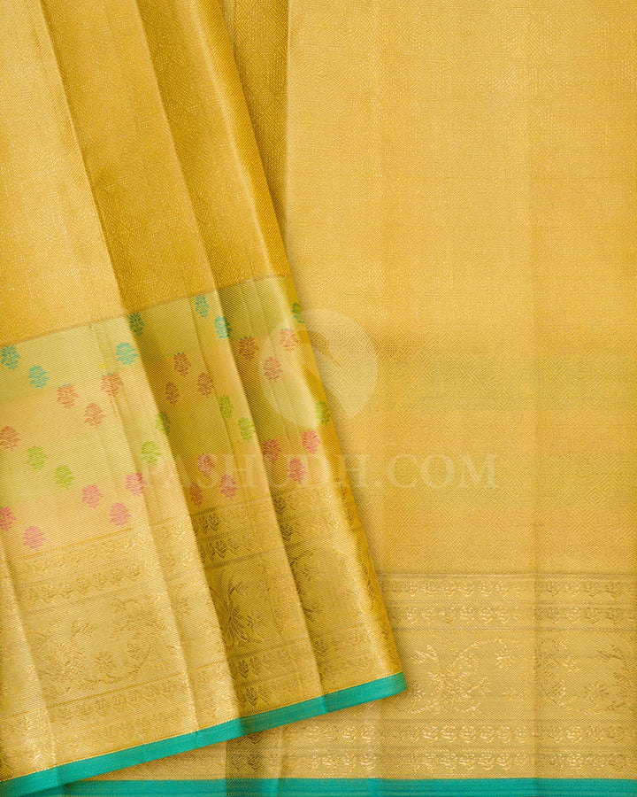 Flaxen Yellow Kanjivaram Silk Saree-DJ454(A)