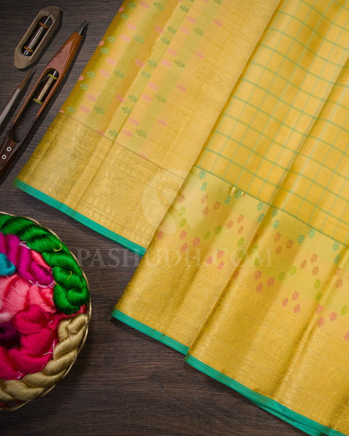 Flaxen Yellow Kanjivaram Silk Saree-DJ454(A)