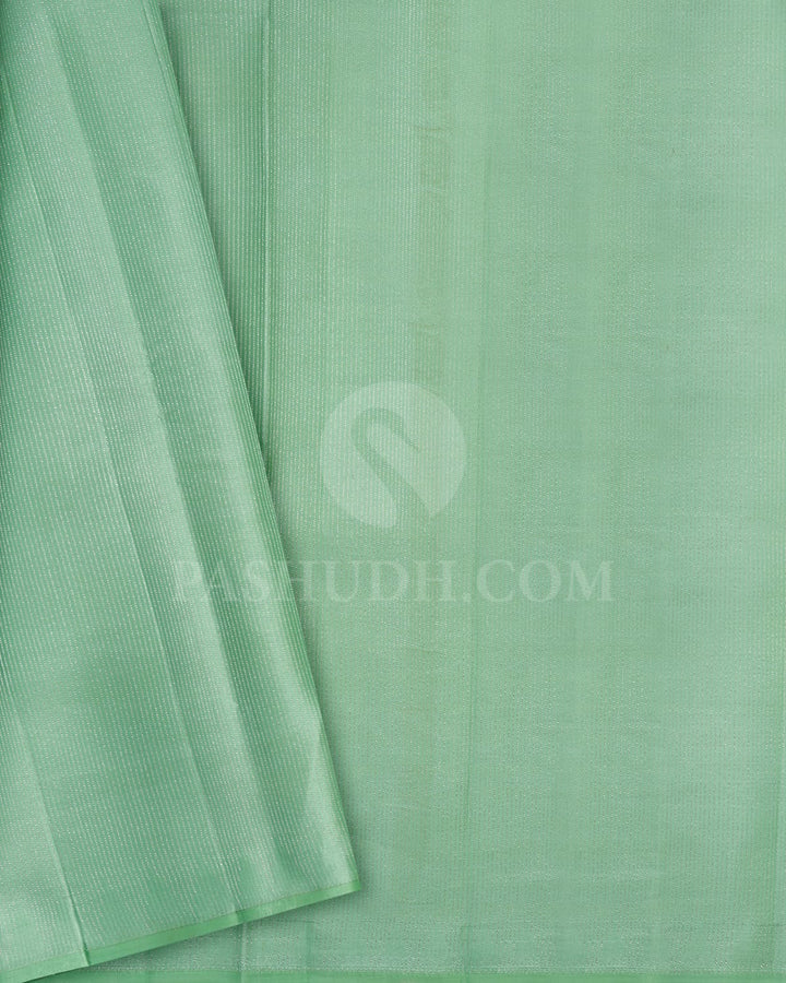 Shades Of Yellow And Green With Pista Green Borderless Kanjivaram Silk Saree-DJ403(E)