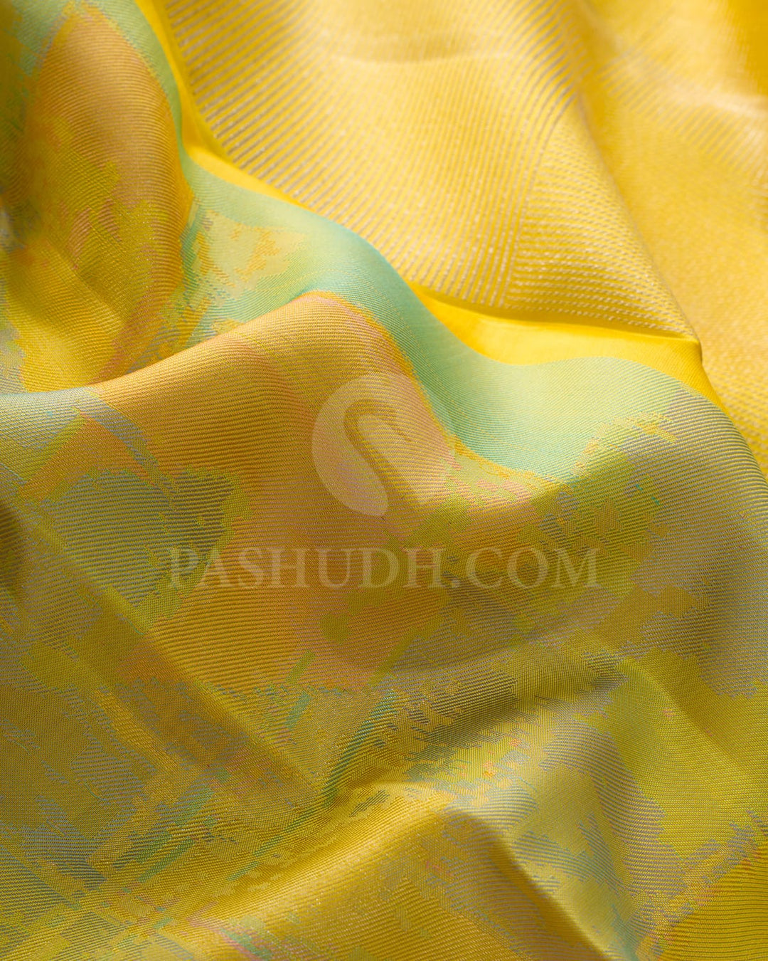 Shades Of Yellow And Green With Pista Green Borderless Kanjivaram Silk Saree-DJ403(E)