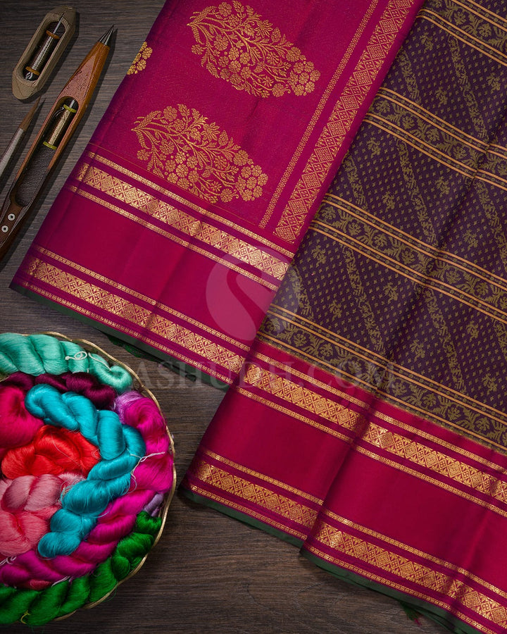 Dual Shaded Plum Purple With Dual Shaded Maroon Kanjivaram Silk Saree-DJ448(B)