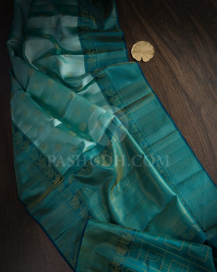 Pastel Blue With Dark Cyan Kanjivaram Silk Saree-D687(B)
