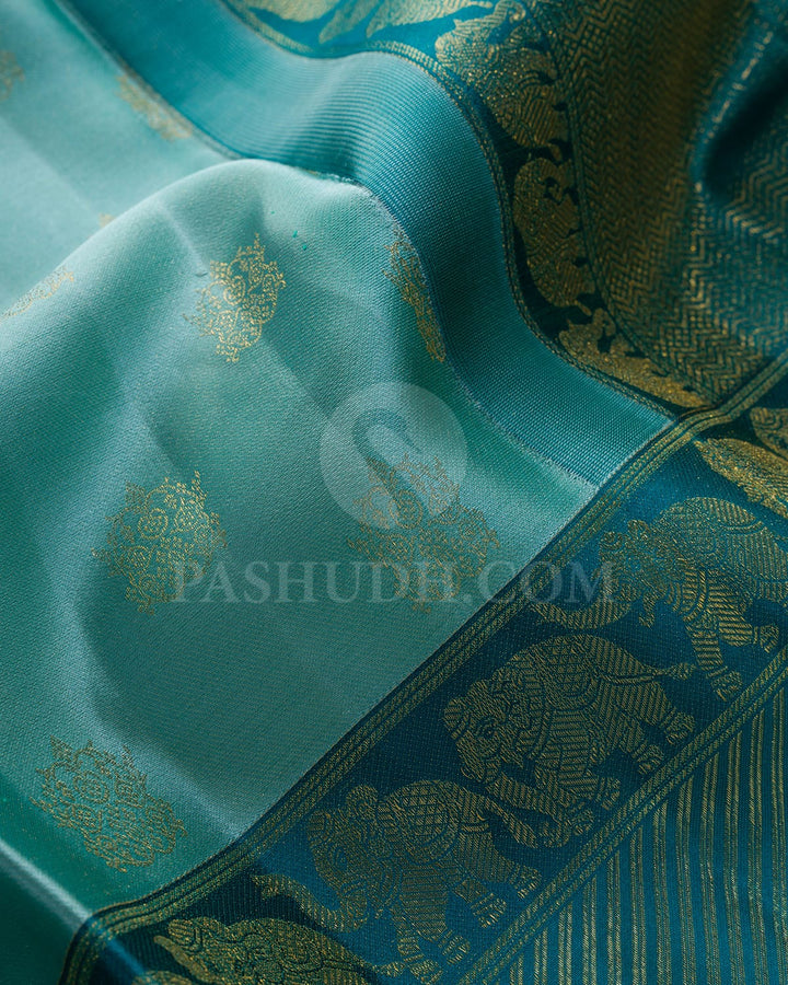 Pastel Blue With Dark Cyan Kanjivaram Silk Saree-D687(B)