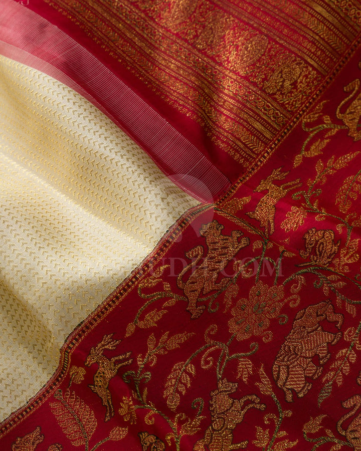 Half White With Red Traditional Kanjivaram Silk Saree-S1665(B)