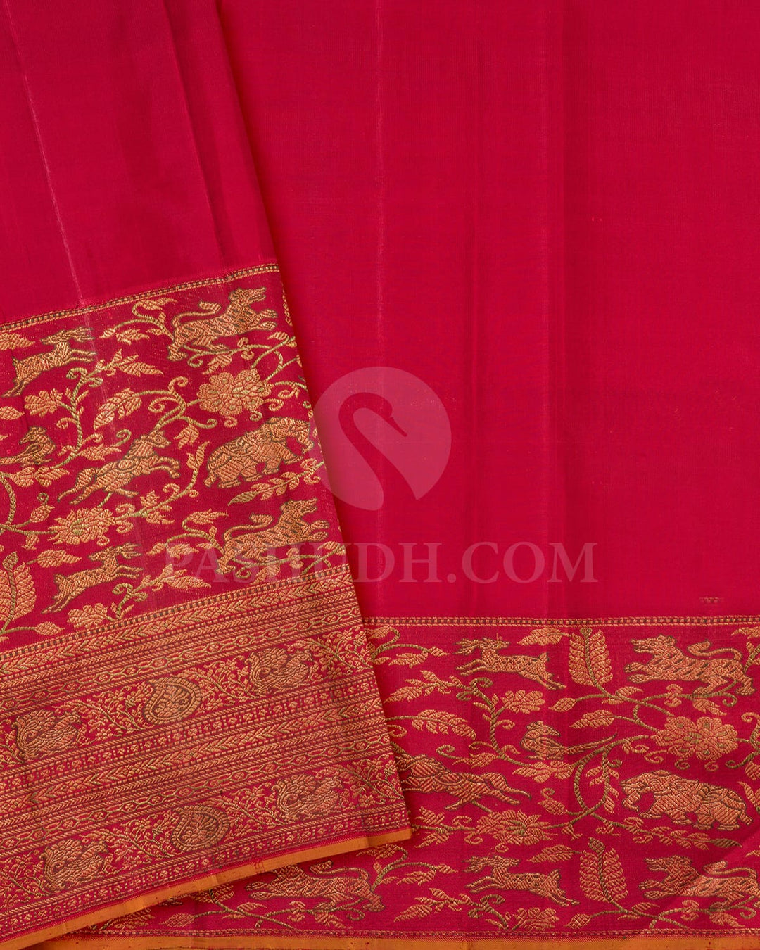 Half White With Red Traditional Kanjivaram Silk Saree-S1665(B)