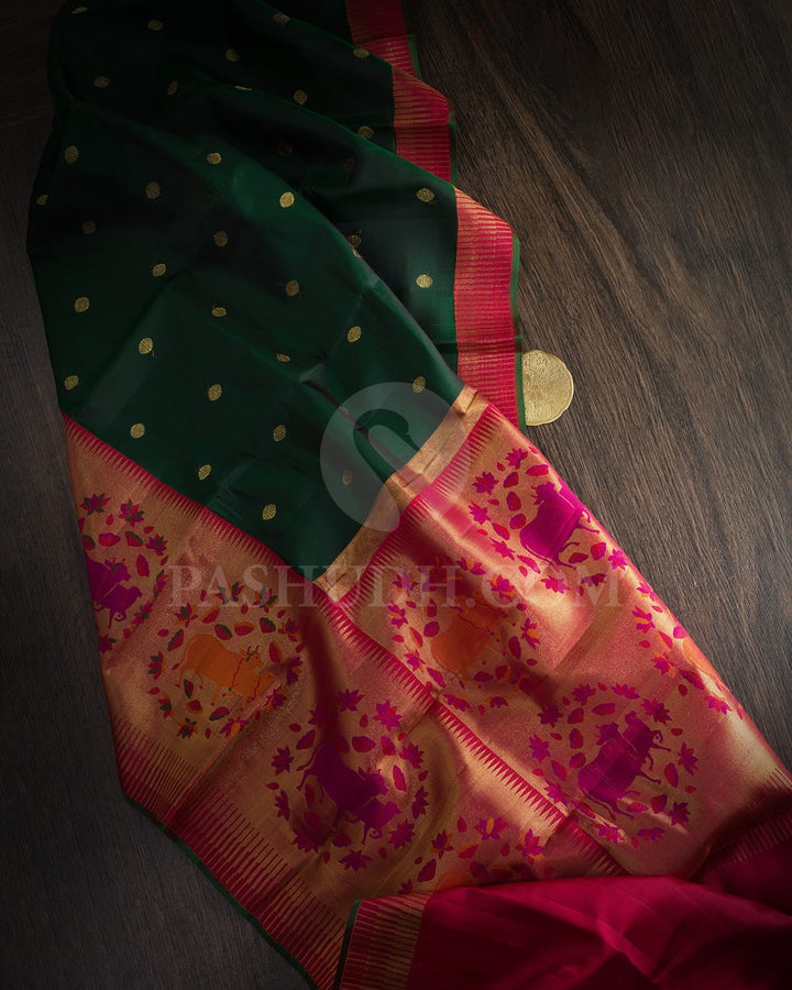 Bottle Green With Red Traditional Kanjivaram Silk Saree-S1733(A)