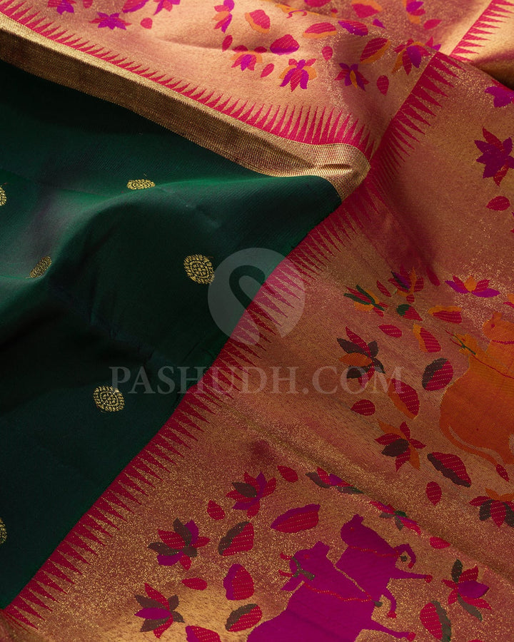 Bottle Green With Red Traditional Kanjivaram Silk Saree-S1733(A)